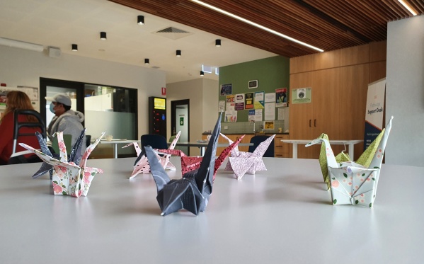 Origami cranes folded by Book Club members